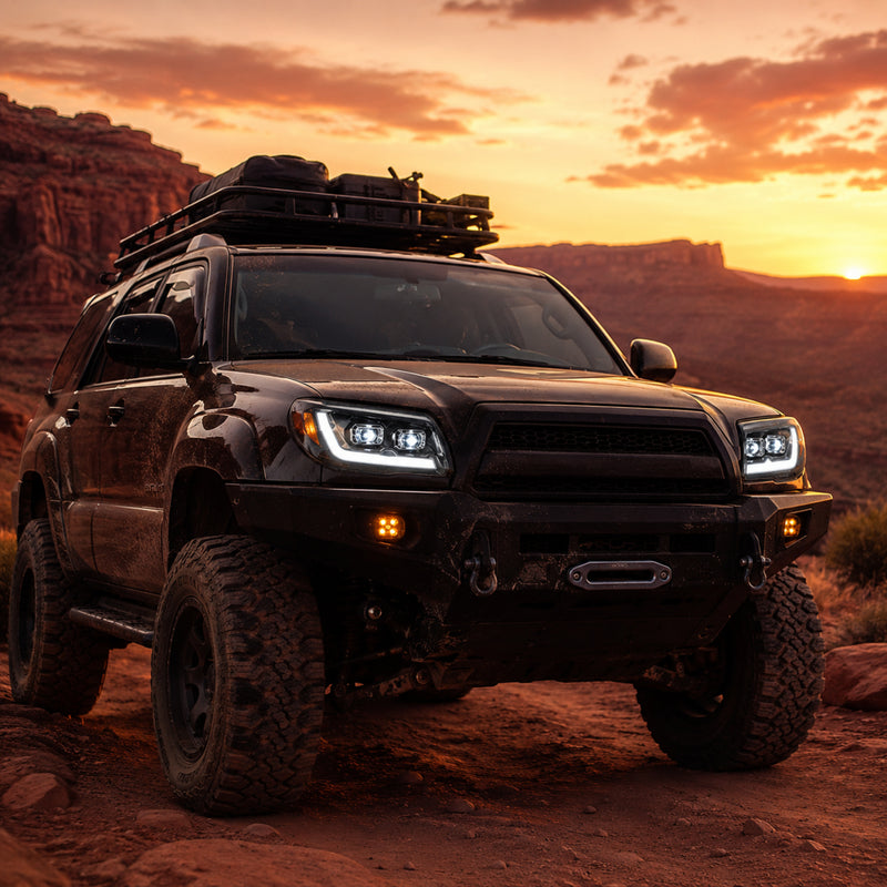 2006-2009 Toyota 4Runner LED Dual Projector Headlights — electroplated sequential turn signal installed scene02 - H-4RN06-CH