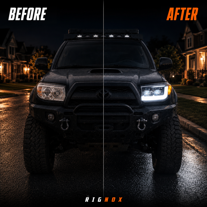 2006-2009 Toyota 4Runner LED Dual Projector Headlights — LED before after - H-4RN06-BK