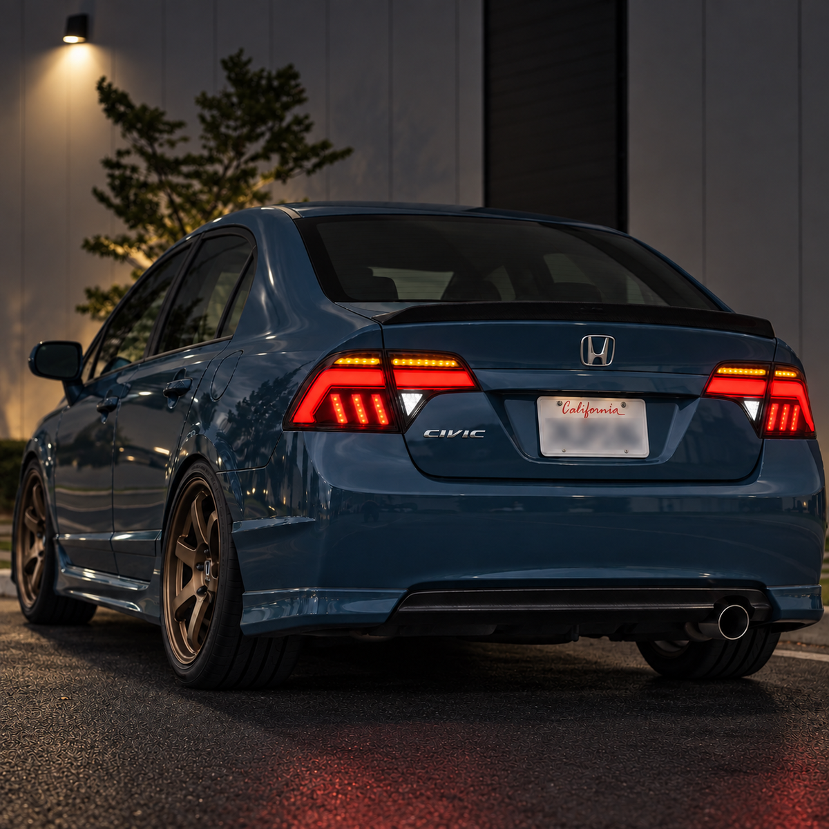 2006-2011 Honda Civic 8th Gen Sedan Sequential LED Tail Lights Assembly — night rear installed view — T-CIV8-EF-CW
