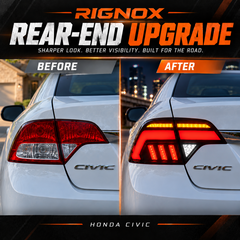 2006-2011 Honda Civic 8th Gen Sedan Sequential LED Tail Lights Assembly — before and after comparison — T-CIV8-EF-CW