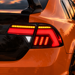 2006-2011 Honda Civic 8th Gen Sedan Sequential LED Tail Lights Assembly — illuminated lens close-up — T-CIV8-EF-CW