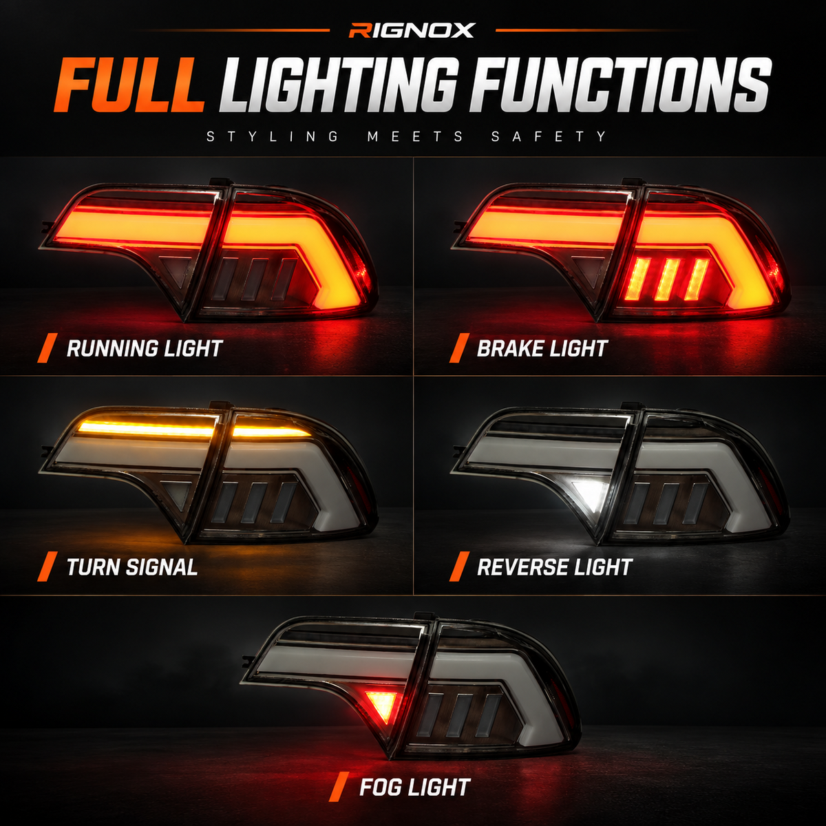 2006-2011 Honda Civic 8th Gen Sedan Sequential LED Tail Lights Assembly — full LED lighting functions — T-CIV8-EF-CW