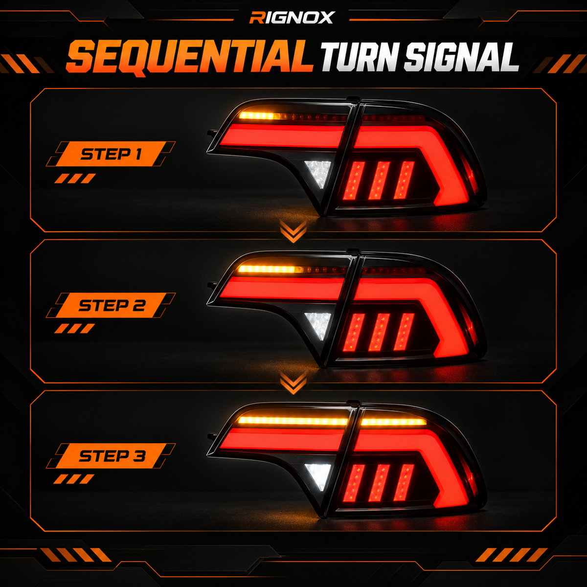 2006-2011 Honda Civic 8th Gen Sedan Sequential LED Tail Lights Assembly — sequential turn signal steps — T-CIV8-EF-CW