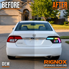 2006-2011 Honda Civic 8th Gen Sedan Sequential LED Tail Lights — before after comparison — T-CIV8-RGB