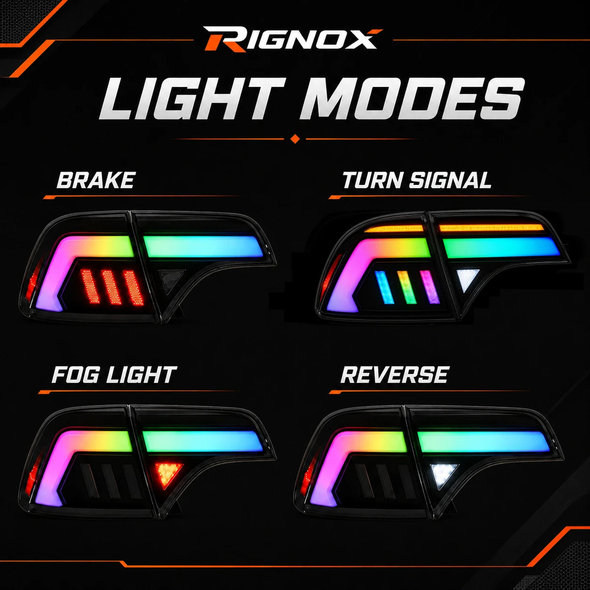 2006-2011 Honda Civic 8th Gen Sedan Sequential LED Tail Lights — light modes — T-CIV8-RGB