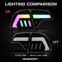 2006-2011 Honda Civic 8th Gen Sedan Sequential LED Tail Lights — lighting on off comparison — T-CIV8-RGB