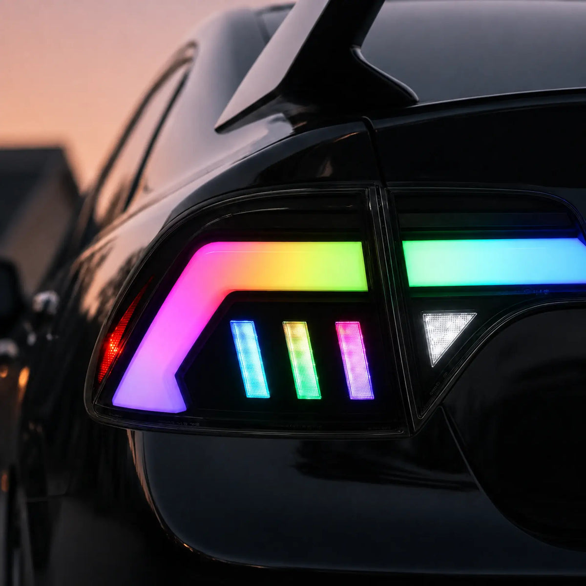 2006-2011 Honda Civic 8th Gen Sedan Sequential LED Tail Lights — lights-on in sunset — T-CIV8-RGB