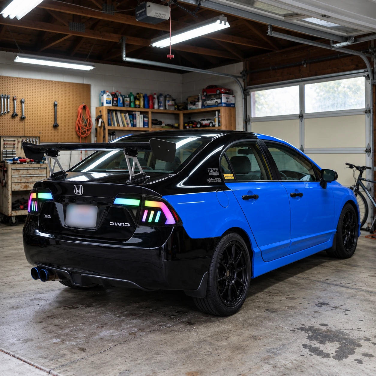 2006-2011 Honda Civic 8th Gen Sedan Sequential LED Tail Lights — parking in garage — T-CIV8-RGB