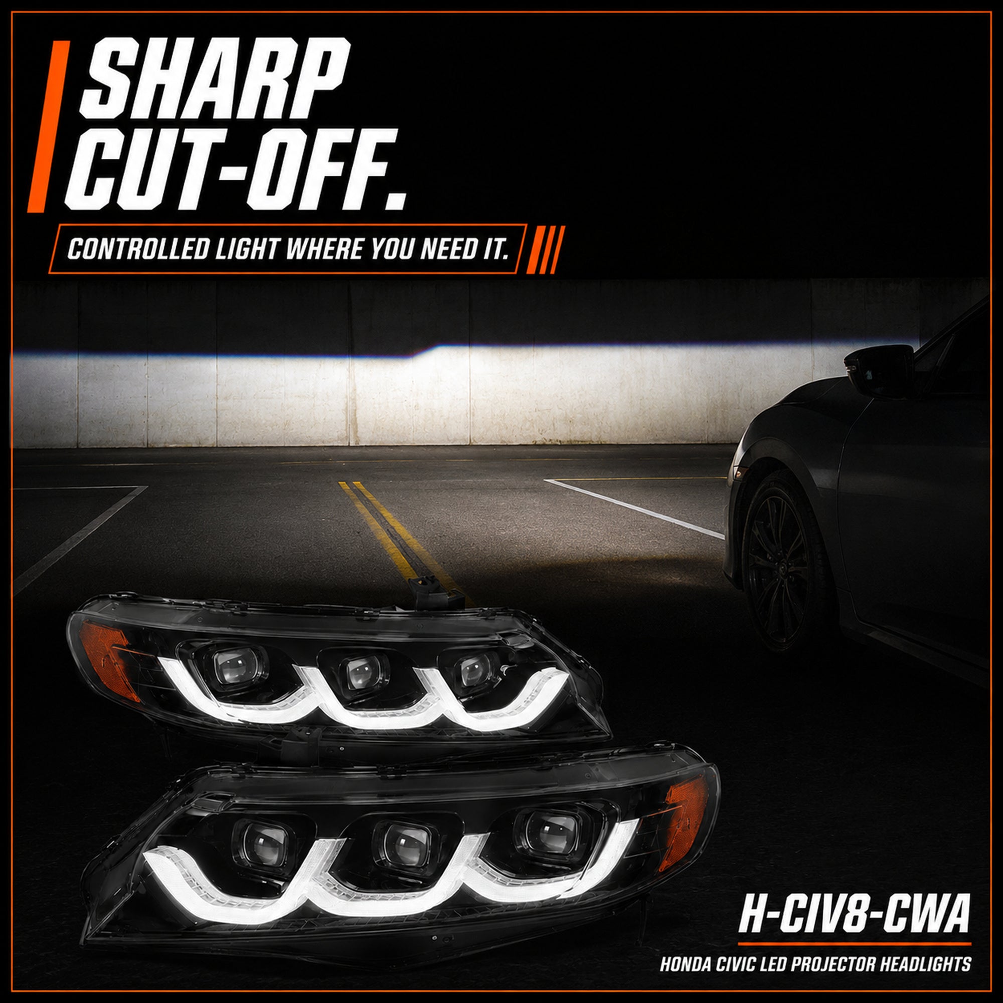 2006-2011 Honda Civic 8th Gen Sedan LED Multi Projector Headlights — clear white amber function11 - H-CIV8-3P