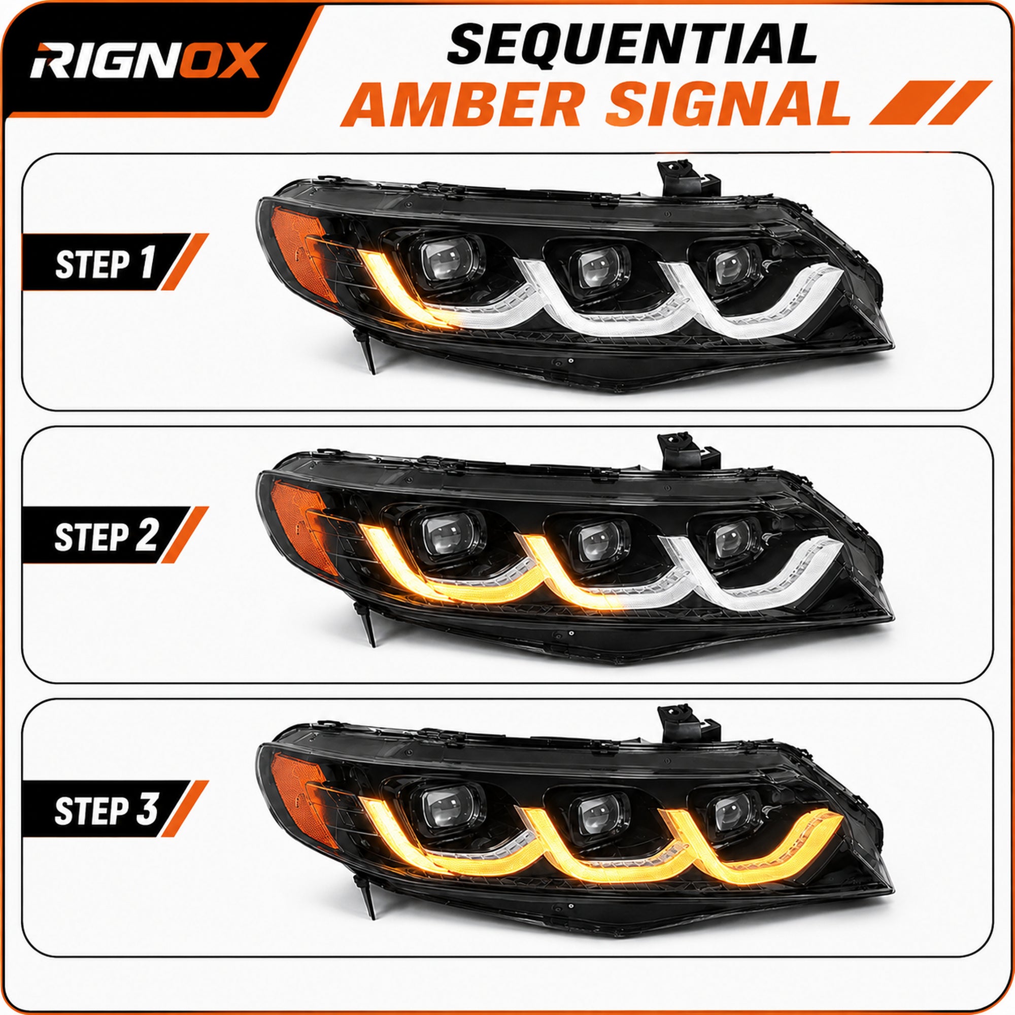 2006-2011 Honda Civic 8th Gen Sedan LED Multi Projector Headlights — clear white amber function13 - H-CIV8-3P