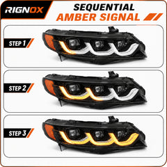 2006-2011 Honda Civic 8th Gen Sedan LED Multi Projector Headlights — clear white amber function13 - H-CIV8-3P