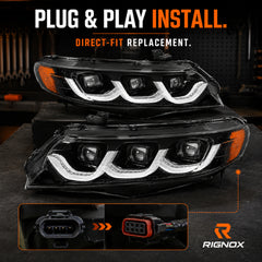 2006-2011 Honda Civic 8th Gen Sedan LED Multi Projector Headlights — clear white amber function14 - H-CIV8-3P