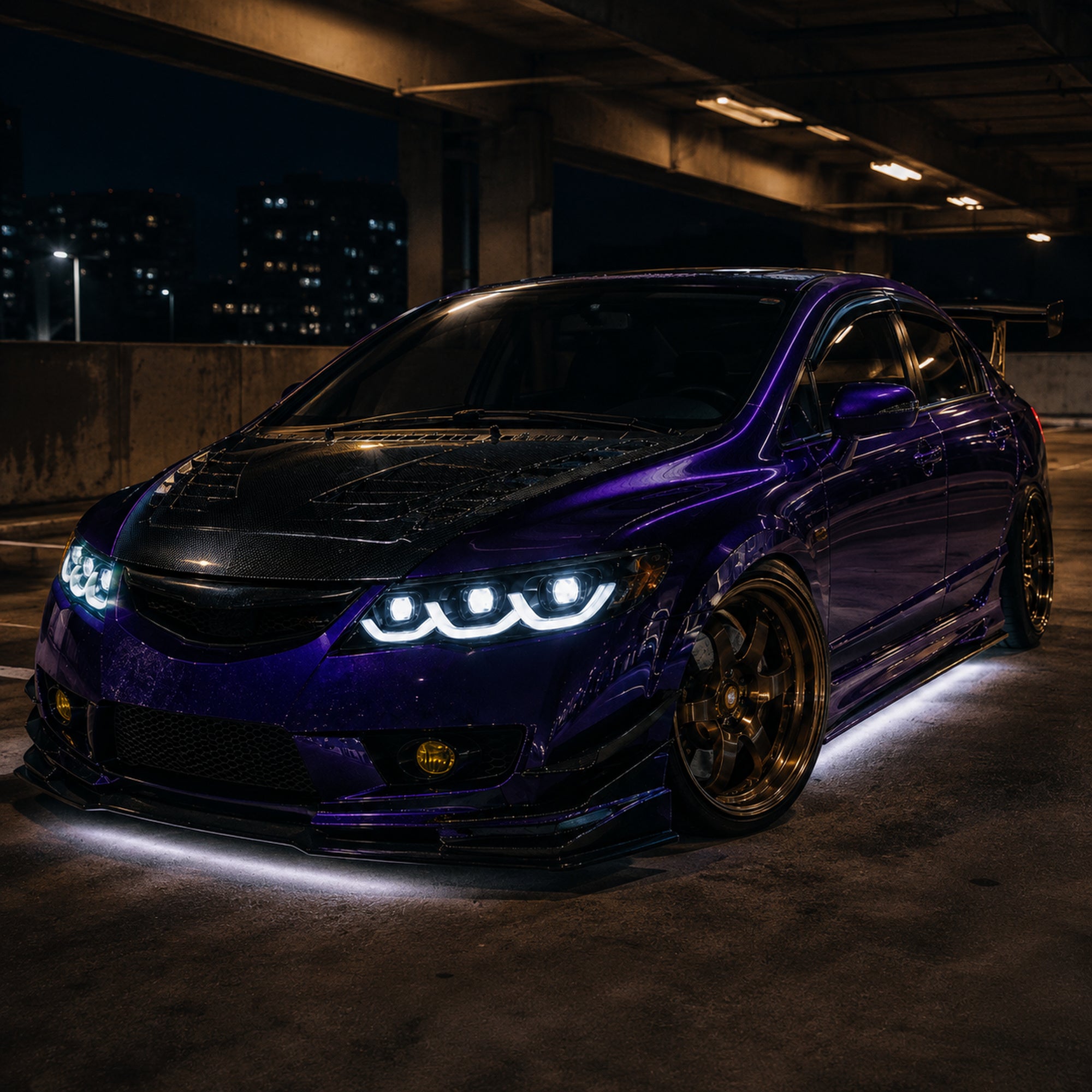 2006-2011 Honda Civic 8th Gen Sedan LED Multi Projector Headlights — clear white amber scene02 - H-CIV8-3P