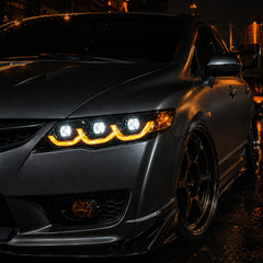2006-2011 Honda Civic 8th Gen Sedan LED Multi Projector Headlights — clear white amber scene03 - H-CIV8-3P