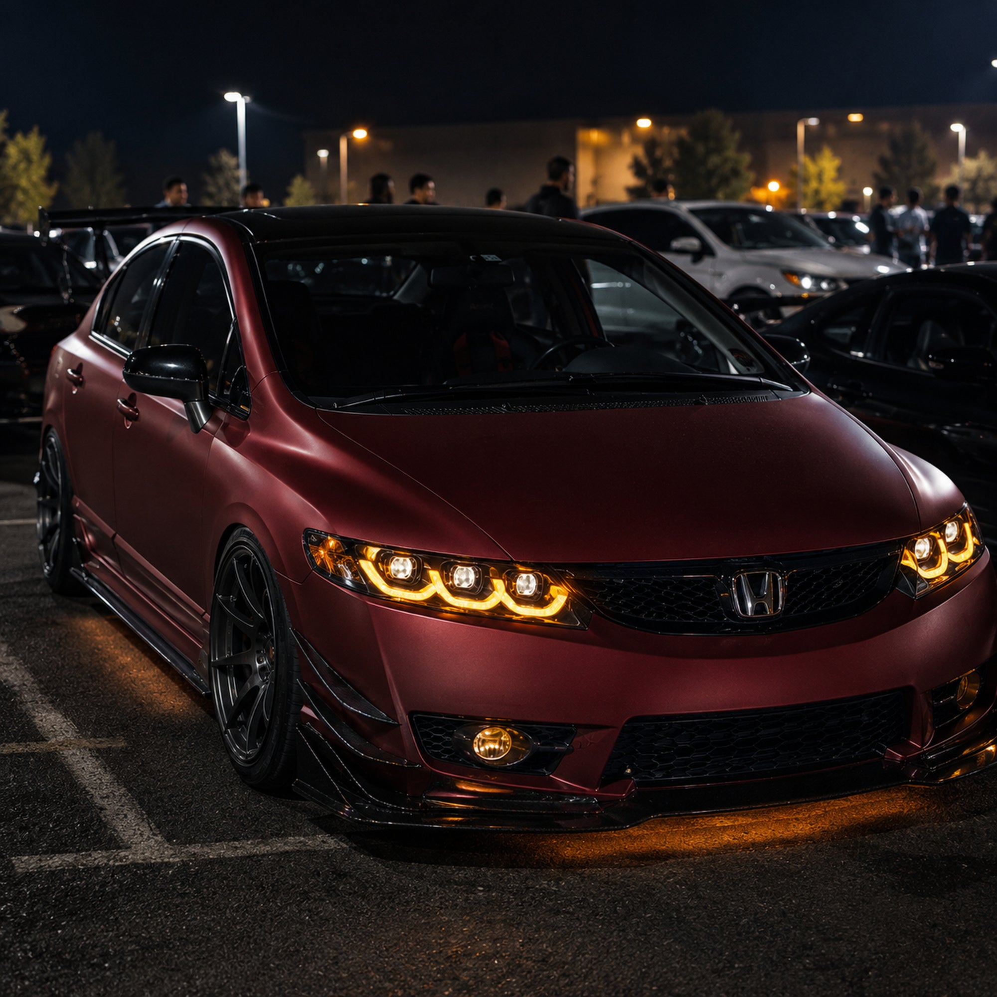 2006-2011 Honda Civic 8th Gen Sedan LED Multi Projector Headlights — clear white amber scene08 - H-CIV8-3P