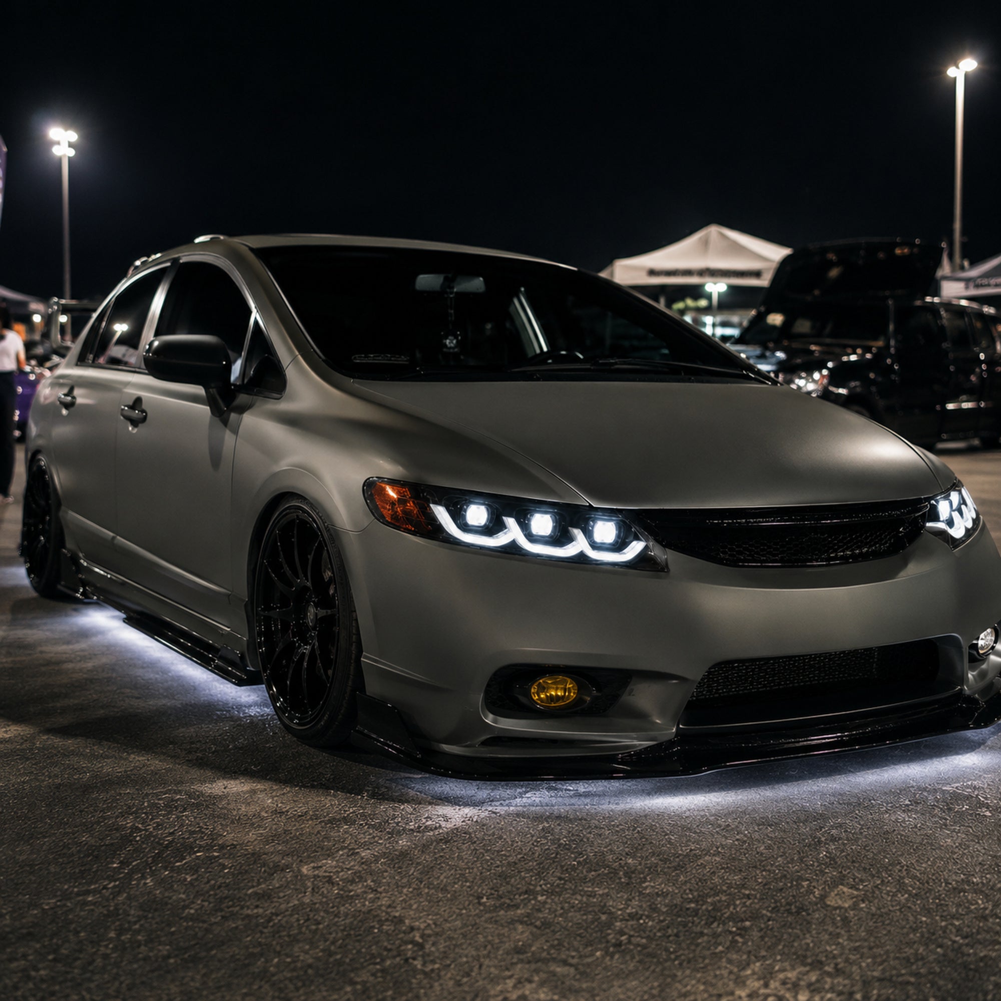 2006-2011 Honda Civic 8th Gen Sedan LED Multi Projector Headlights — clear white amber scene09 - H-CIV8-3P