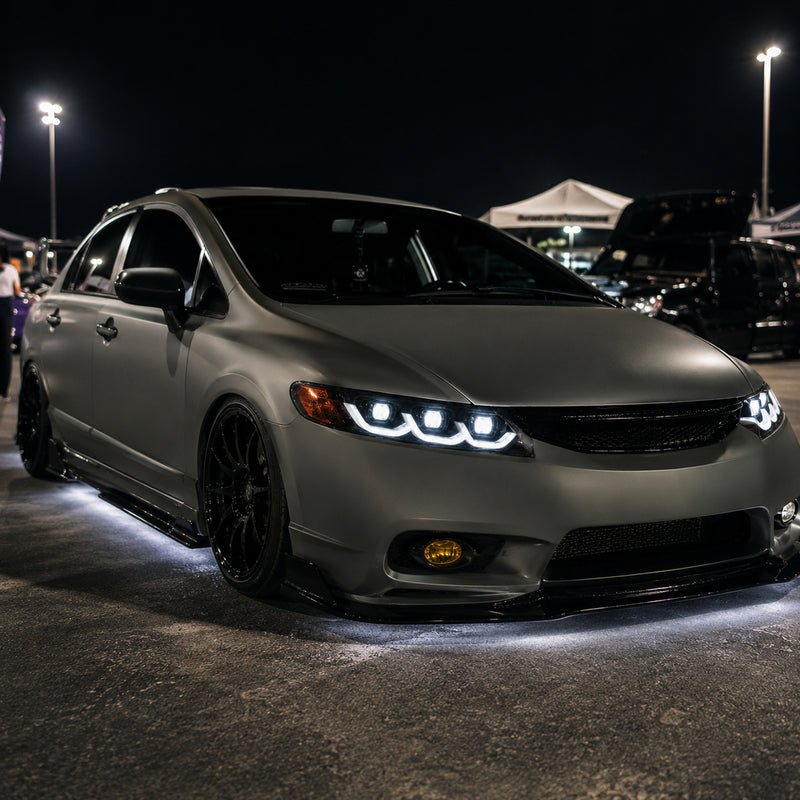 2006-2011 Honda Civic 8th Gen Sedan LED Multi Projector Headlights — clear white amber scene09 - H-CIV8-3P