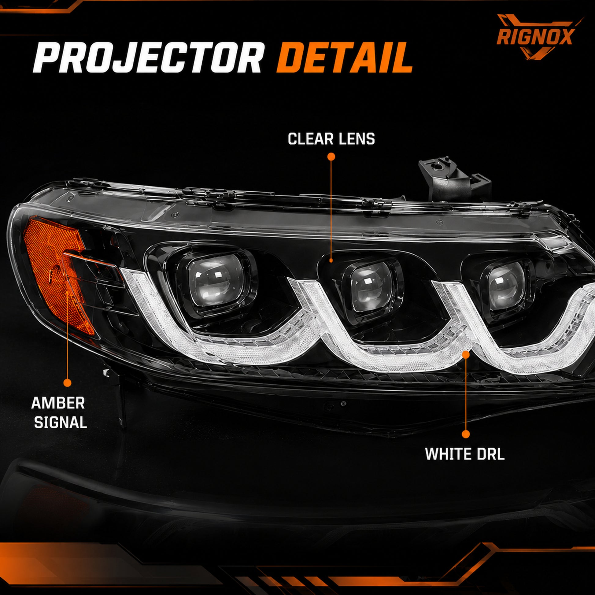 2006-2011 Honda Civic 8th Gen Sedan LED Multi Projector Headlights — clear white amber supplement16 - H-CIV8-3P