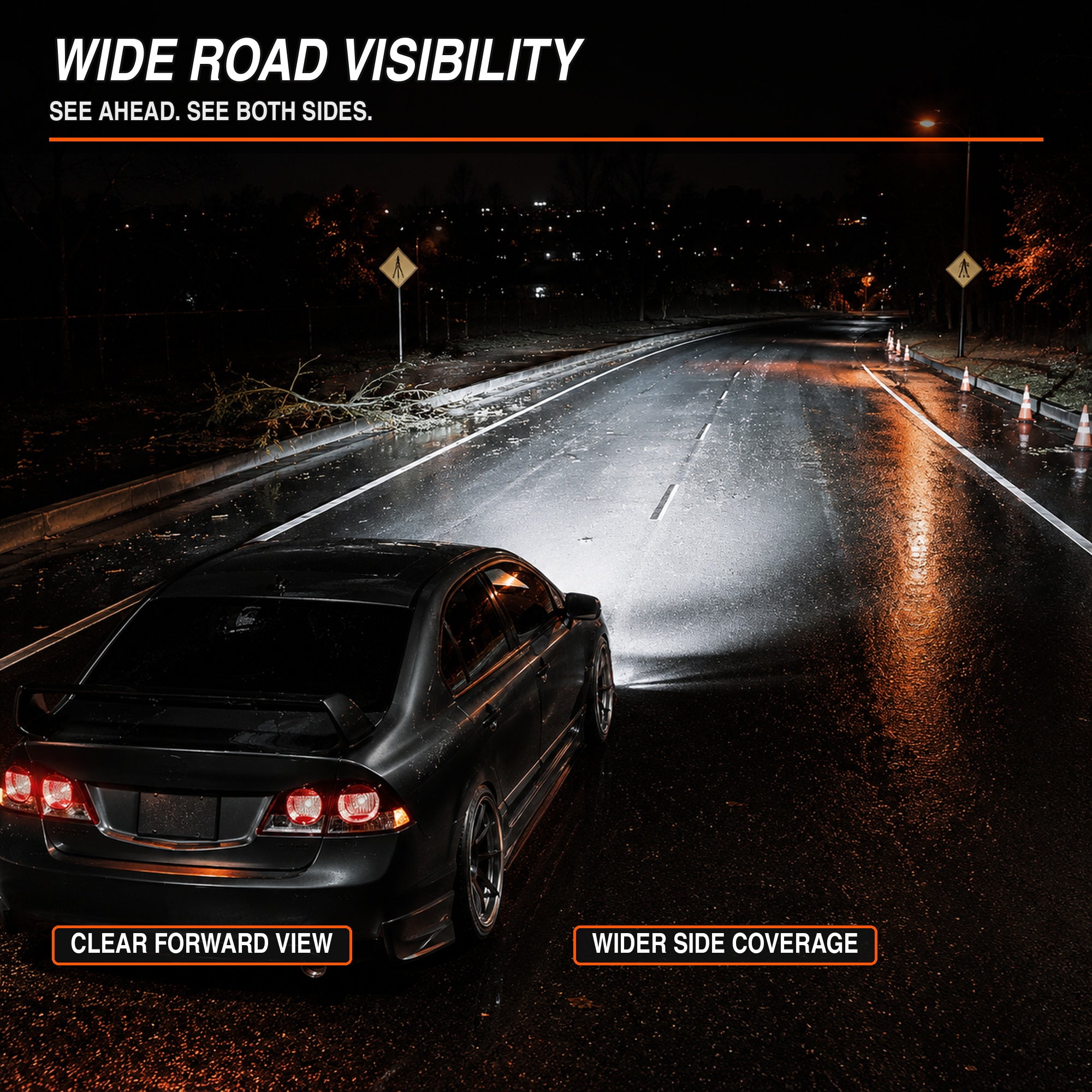 2006-2011 Honda Civic 8th Gen Sedan LED Multi Projector Headlights — clear white amber corrected wide visibility01 - H-CIV8-4P