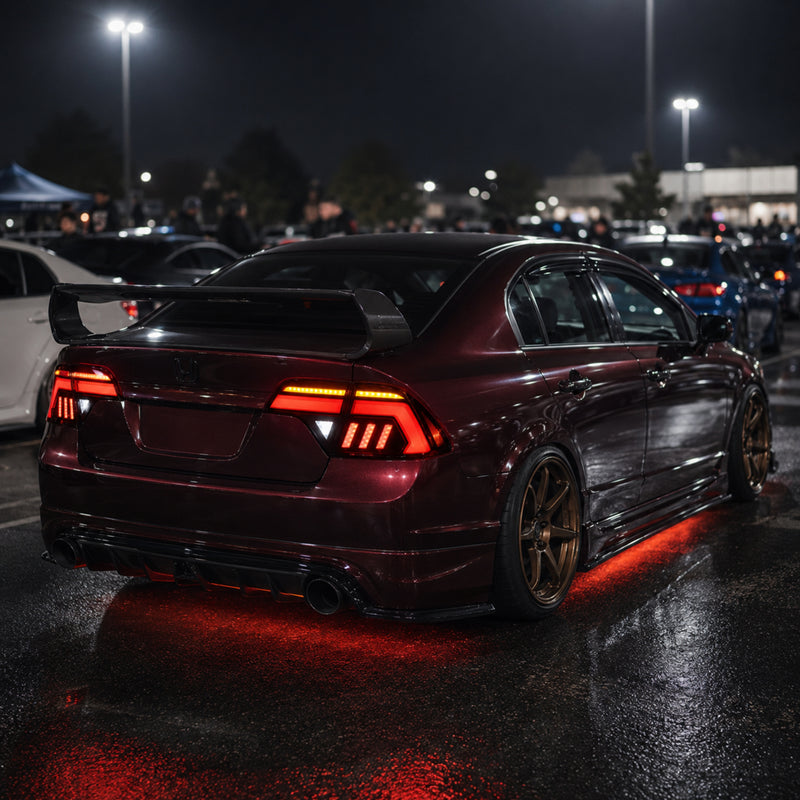 2006-2011 Honda Civic 8th Gen Sedan Sequential LED Tail Lights — smoke red halo car meet05 — T-CIV8