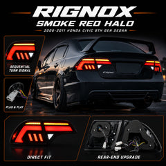 2006-2011 Honda Civic 8th Gen Sedan Sequential LED Tail Lights — smoke red halo feature summary16 — T-CIV8