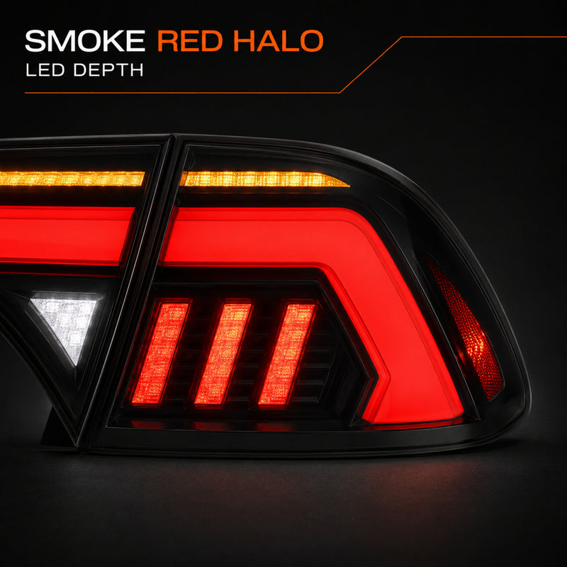 2006-2011 Honda Civic 8th Gen Sedan Sequential LED Tail Lights — smoke red halo lens detail06 — T-CIV8