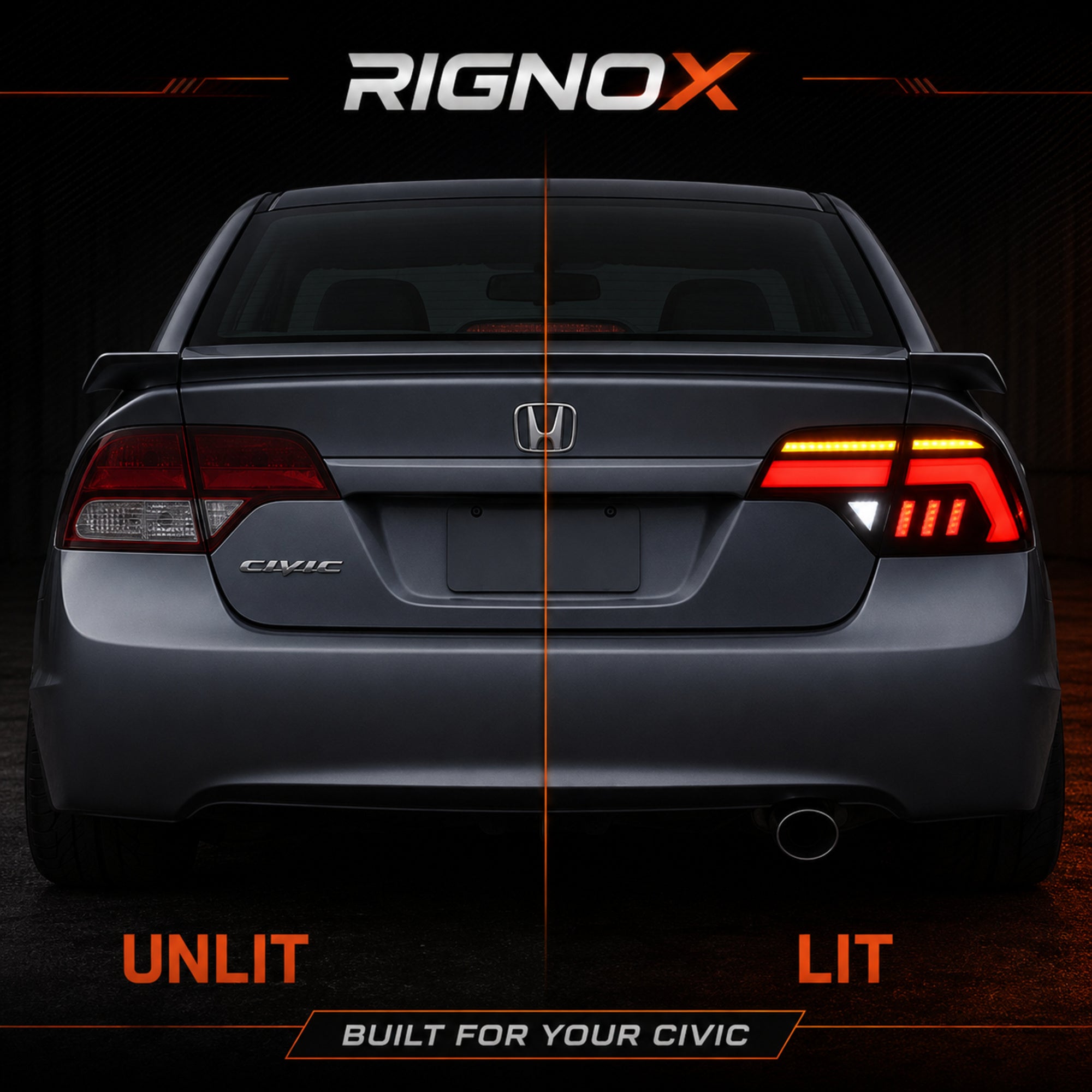 2006-2011 Honda Civic 8th Gen Sedan Sequential LED Tail Lights — smoke red halo lit unlit15 — T-CIV8