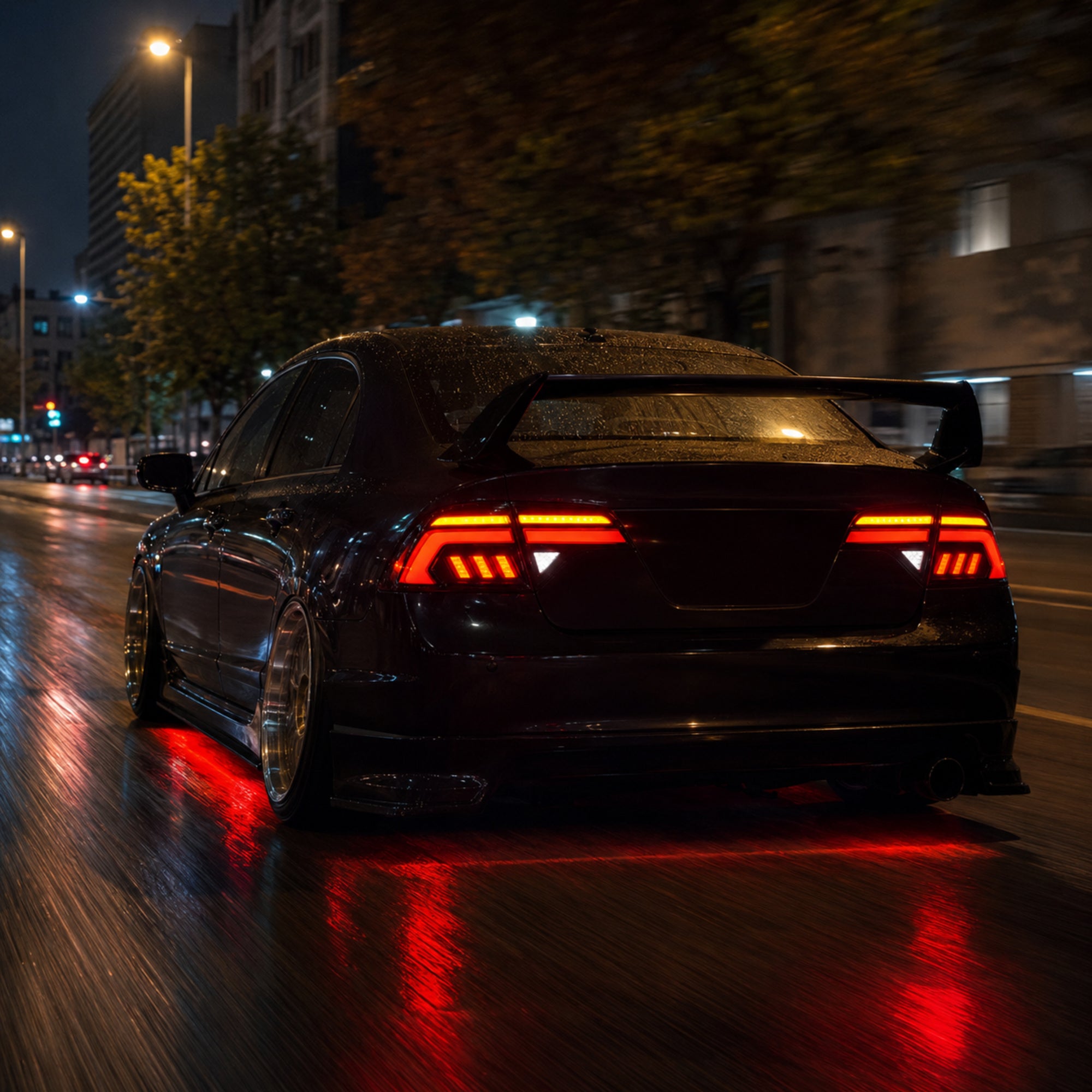 2006-2011 Honda Civic 8th Gen Sedan Sequential LED Tail Lights — smoke red halo night motion14 — T-CIV8