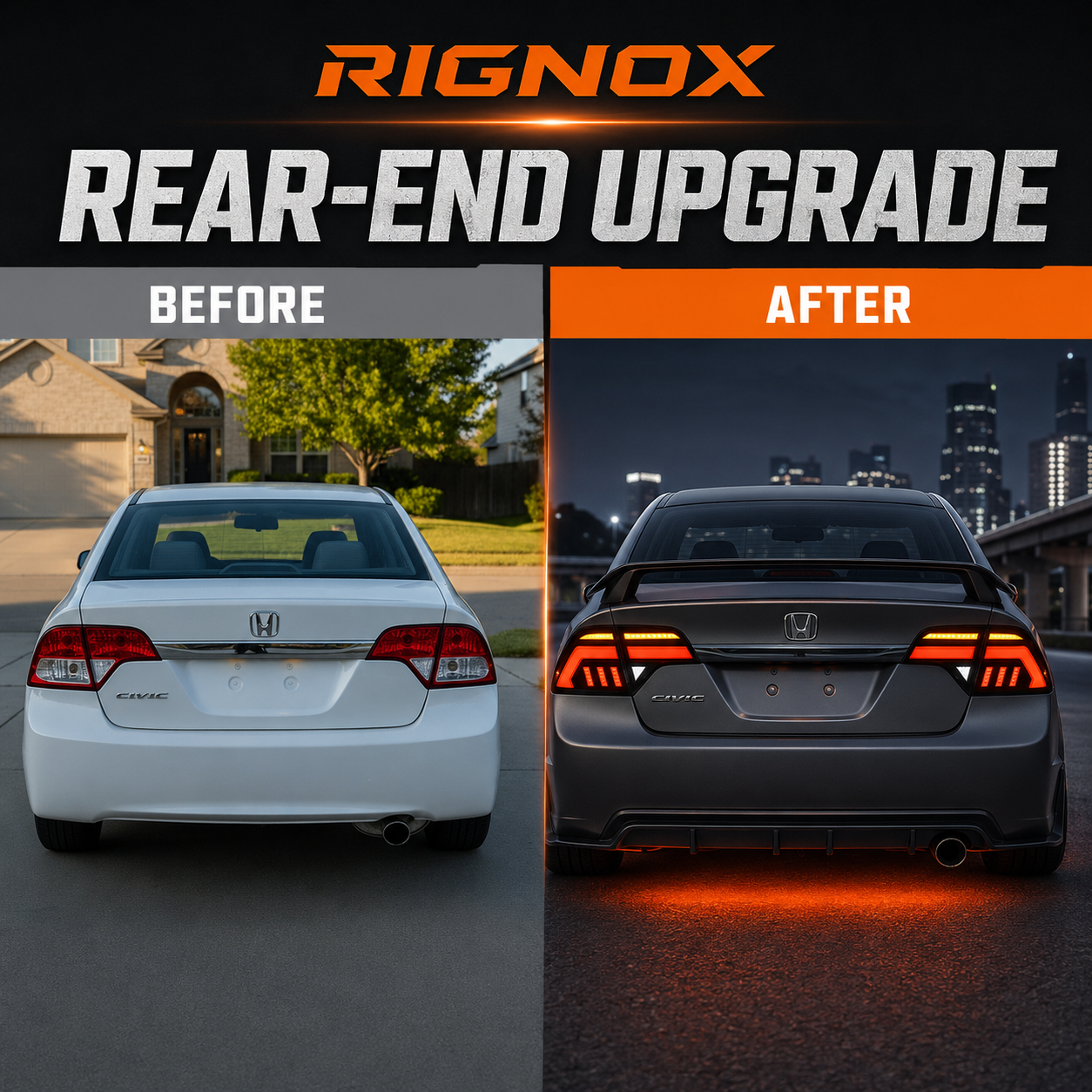 2006-2011 Honda Civic 8th Gen Sedan Sequential LED Tail Lights — smoke red halo before after 05 fix a — T-CIV8