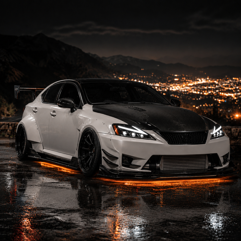 2006-2013 Lexus IS250 / IS350 / IS-F LED Triple Projector Headlights — clear amber sequential mountain night - H-IS06-CW