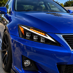 2006-2013 Lexus IS250 / IS350 / IS-F LED Triple Projector Headlights Assembly — Pair — amber turn signal — H-IS06-DB