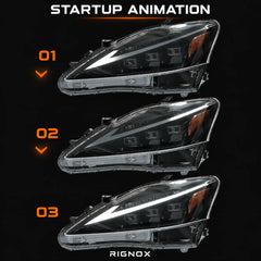 2006-2013 Lexus IS250 / IS350 / IS-F LED Triple Projector Headlights Assembly — Pair — startup animation — H-IS06-DB