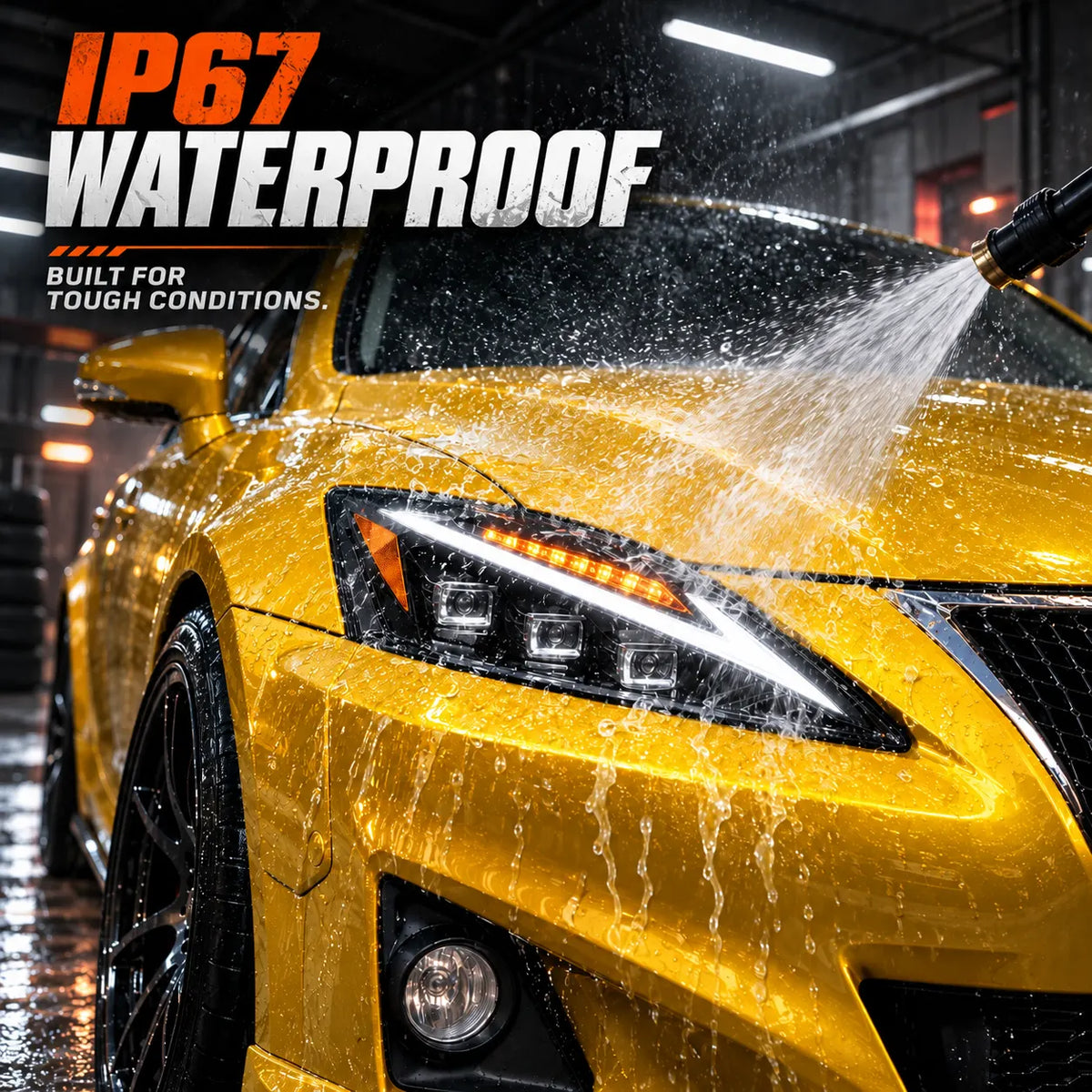 2006-2013 Lexus IS250 / IS350 / IS-F LED Triple Projector Headlights Assembly — Pair — IP67 waterproof test — H-IS06-DB