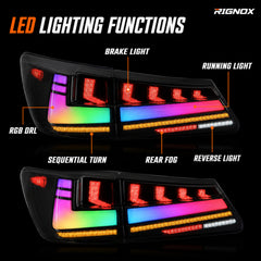 2006-2013 Lexus IS250 / IS350 / IS F Sequential LED Tail Lights — RGB lighting functions - T-IS06-SRGB