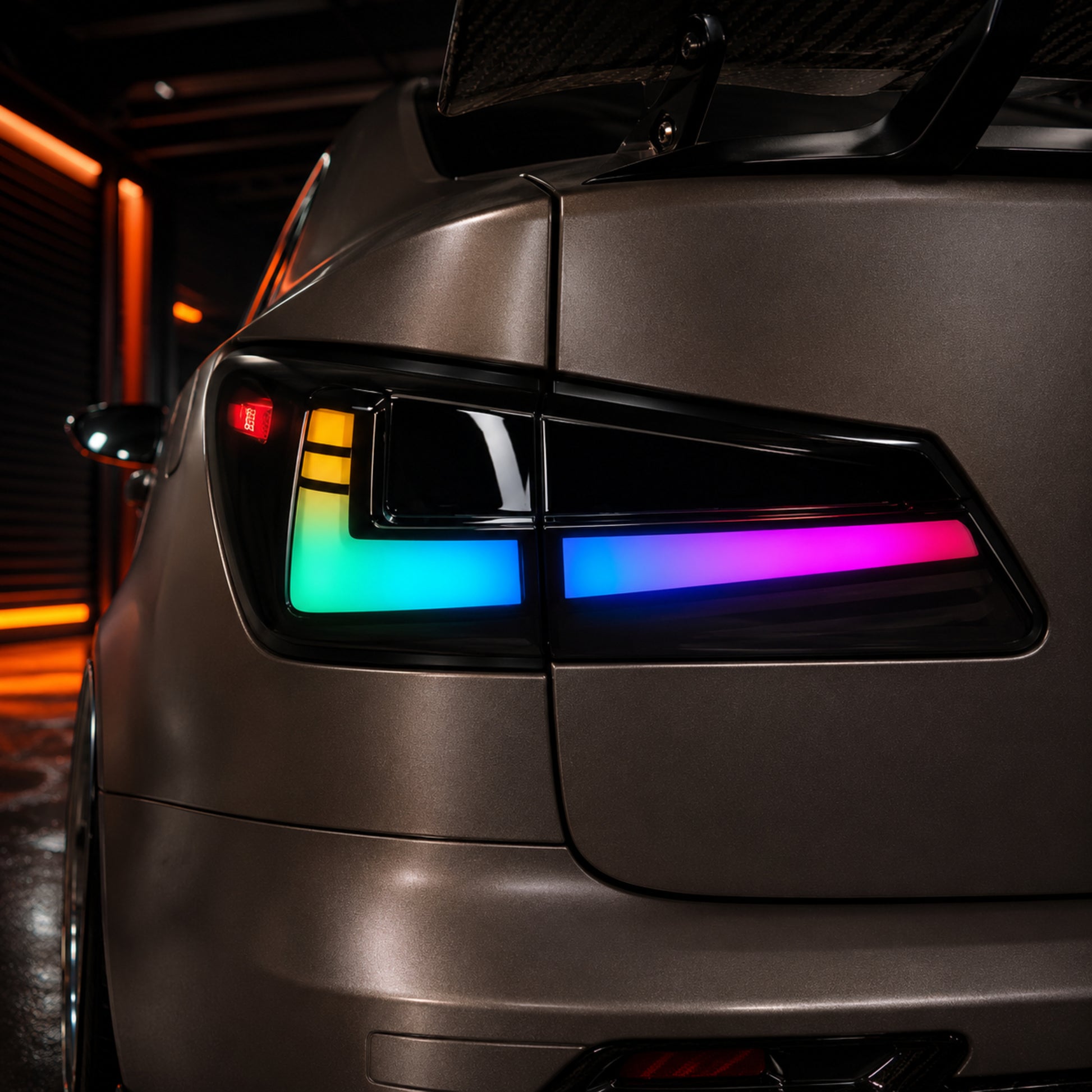 2006-2013 Lexus IS250 / IS350 / IS F Sequential LED Tail Lights — rgbsequential tail light close up scene - T-IS06-SRGB