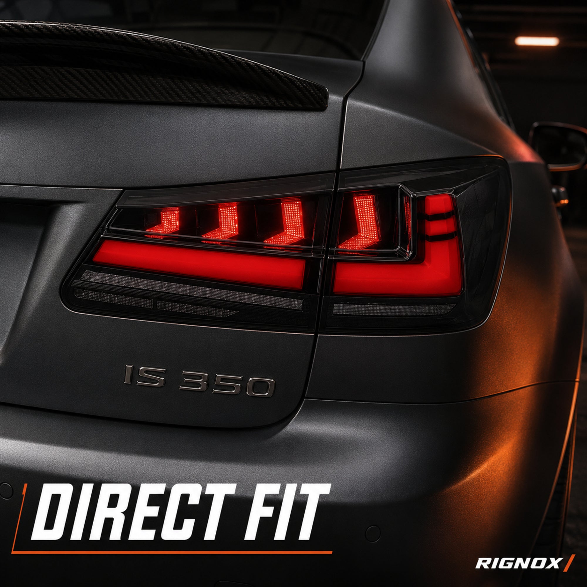 2006-2013 Lexus IS250 / IS350 / IS F Sequential LED Tail Lights — smoke sequential RGB installed detail closeup - T-IS06-SR