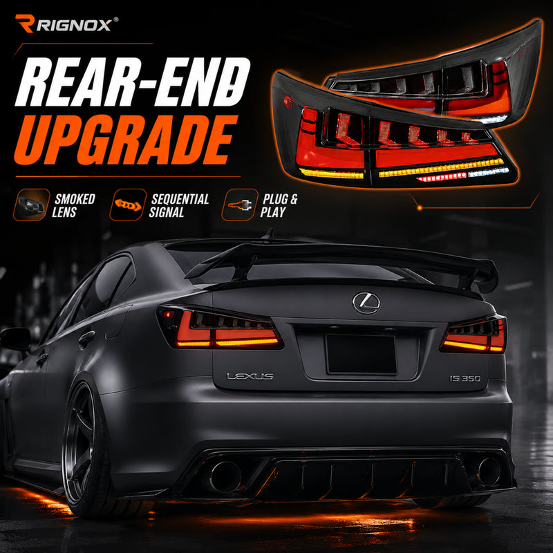2006-2013 Lexus IS250 / IS350 / IS F Sequential LED Tail Lights — smoke sequential RGB key benefits summary - T-IS06-SR