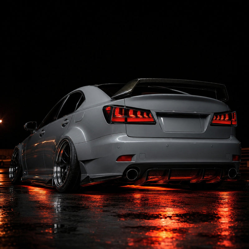2006-2013 Lexus IS250 / IS350 / IS F Sequential LED Tail Lights — smoke sequential RGB low angle rear - T-IS06-SR
