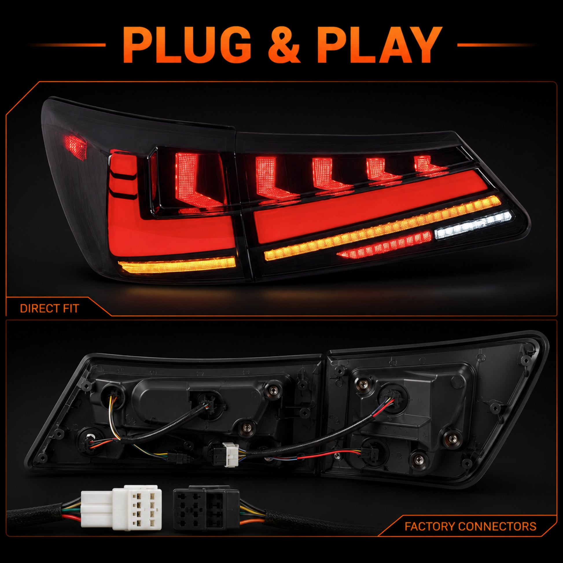2006-2013 Lexus IS250 / IS350 / IS F Sequential LED Tail Lights — smoke sequential RGB plug and play function - T-IS06-SR