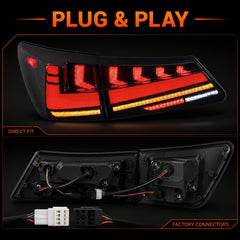 2006-2013 Lexus IS250 / IS350 / IS F Sequential LED Tail Lights — smoke sequential RGB plug and play function - T-IS06-SR