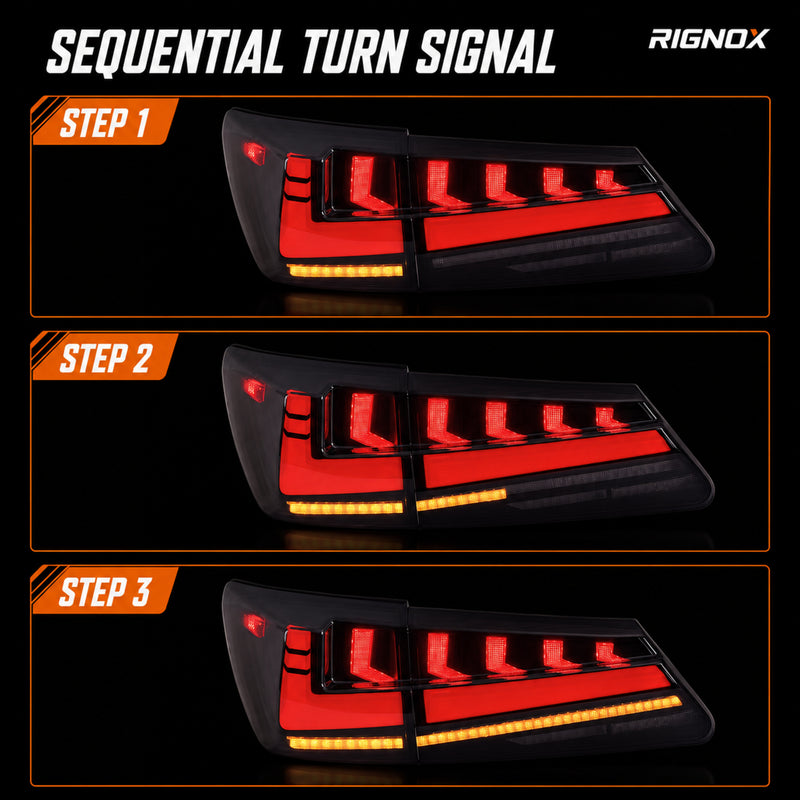 2006-2013 Lexus IS250 / IS350 / IS F Sequential LED Tail Lights — smoke sequential RGB sequential turn signal function - T-IS06-SR