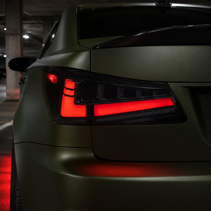 2006-2013 Lexus IS250 / IS350 / IS F Sequential LED Tail Lights — smoked red LED detail - T-IS06-SR
