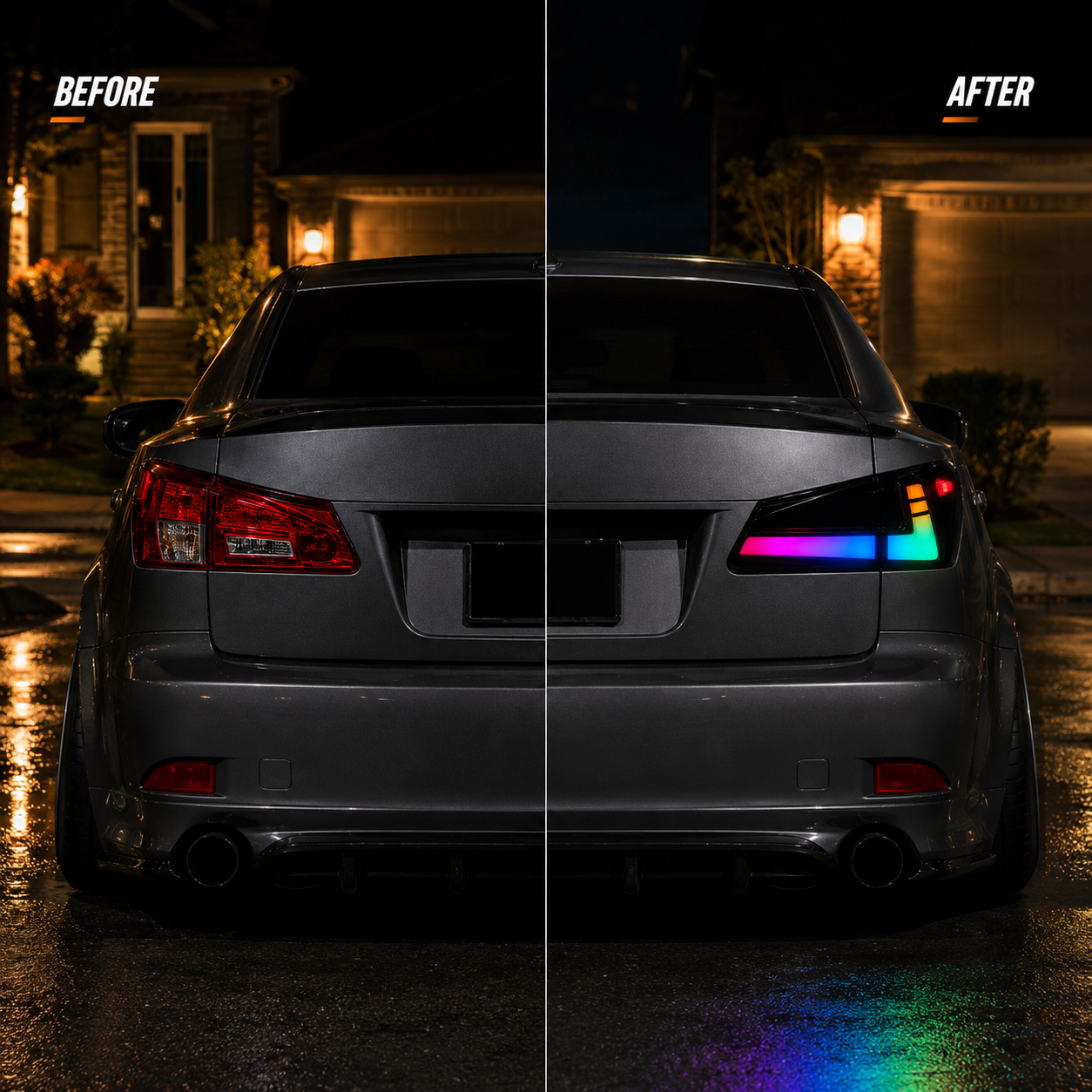 2006-2013 Lexus IS250 / IS350 / IS F Sequential LED Tail Lights — sequential LED before after - T-IS06-SRGB