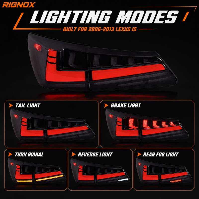 2006-2013 Lexus IS250 / IS350 / IS F Sequential LED Tail Lights — smoked red function - T-IS06-SR