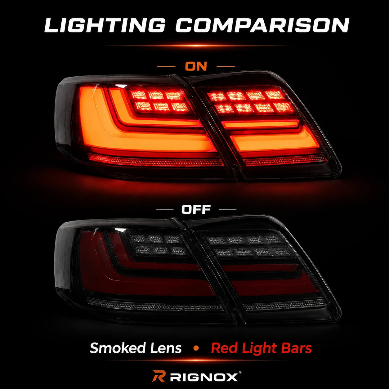 2007-2011 Toyota Camry XV40 Sequential LED Tail Lights Assembly — lighting comparison — T-CAM07-DL-SR
