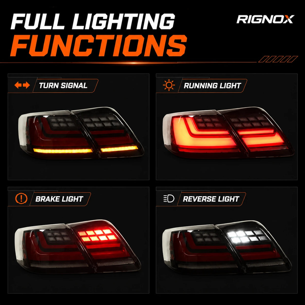 2007-2011 Toyota Camry XV40 Sequential LED Tail Lights Assembly — lighting functions — T-CAM07-DL-SR