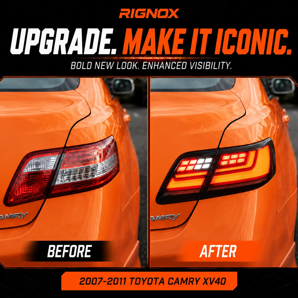 2007-2011 Toyota Camry XV40 Sequential LED Tail Lights Assembly — upgrade comparison — T-CAM07-DL-SR