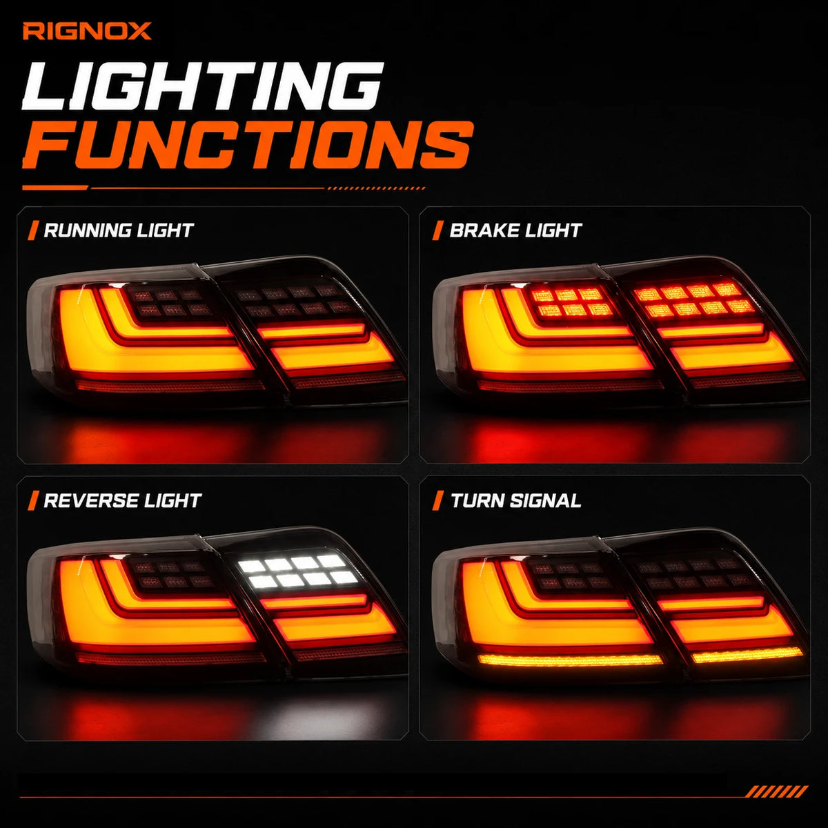 2007-2011 Toyota Camry XV40 Sequential LED Tail Lights Assembly — lighting functions — T-CAM07-DL-SW