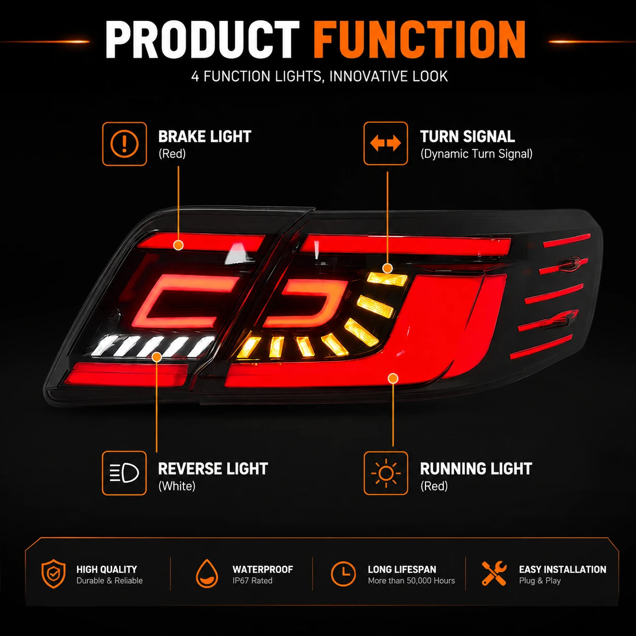 2007-2011 Toyota Camry XV40 Sequential LED Tail Lights Assembly — lighting identification — T-CAM07-C-SR