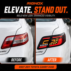 2007-2011 Toyota Camry XV40 Sequential LED Tail Lights Assembly — before after comparison — T-CAM07-C-SR